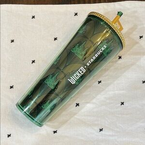 Starbucks Green Tumbler with Gold Accents